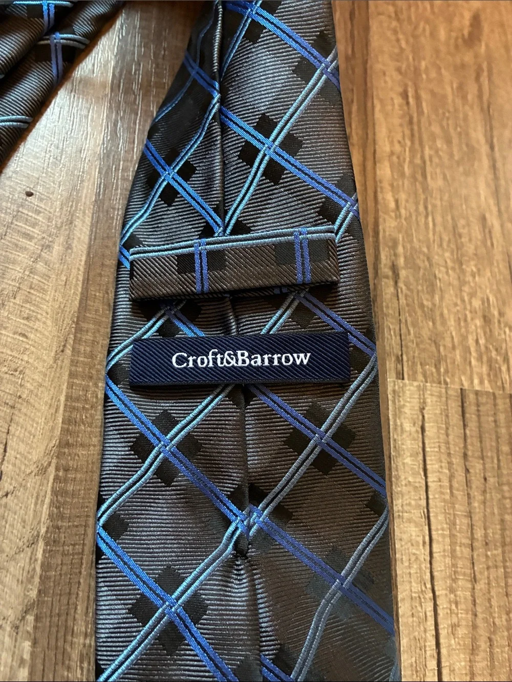 croft & barrow Black Tie with Blue Windowpane Plaid- Silk blend